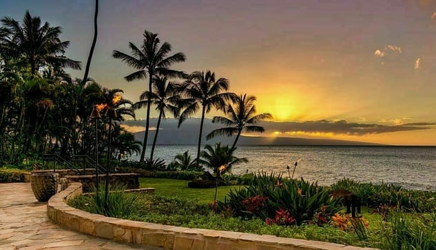 Sunset from the beach access area at honoapiilani vacation rental