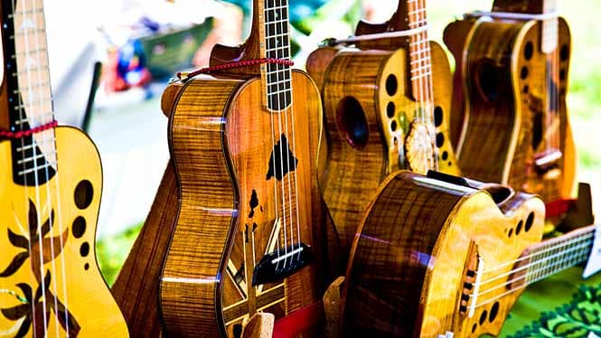 Custom ukuleles on display